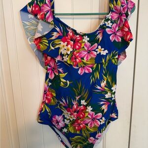 Kona Sol Blue and Pink Tropical Swimsuit
